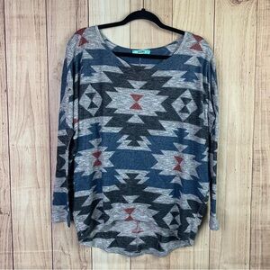 Karlie Gray and Blue Geometric Blouse